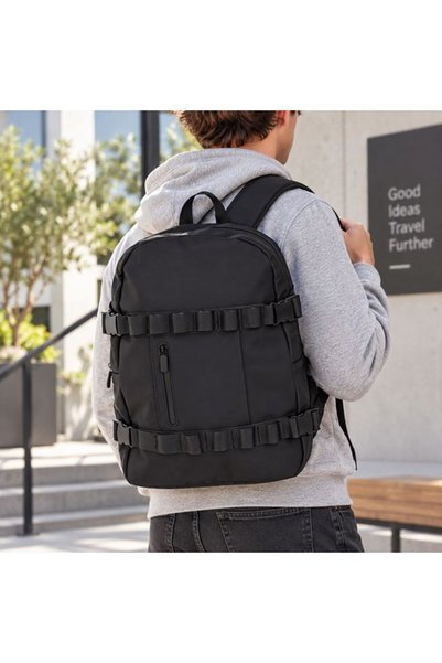 SHOPIENS Rucsac negru din poliester PU cu fermoar Shopiens®