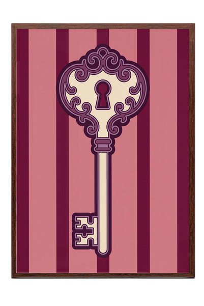 Postifull Poster cu ilustrație decorativă cu brelocuri – Tablou cu ramă maro ...