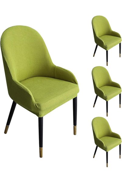 Generic Stretch Dining Chair Covers, Textured Jacquard Fabric, Set of 4 (Green)
