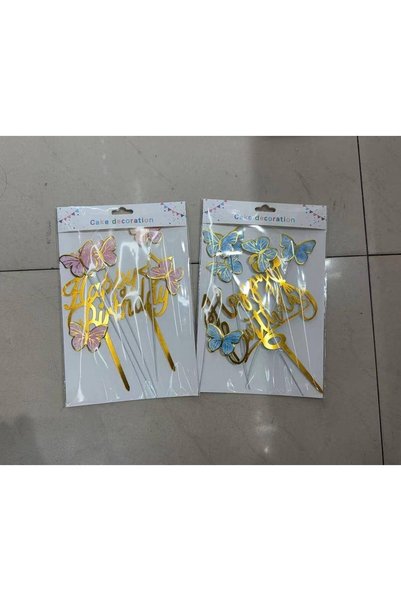 OEM HAPPY BIRTHDAY Cake Toppers With Baby blue Butterflies