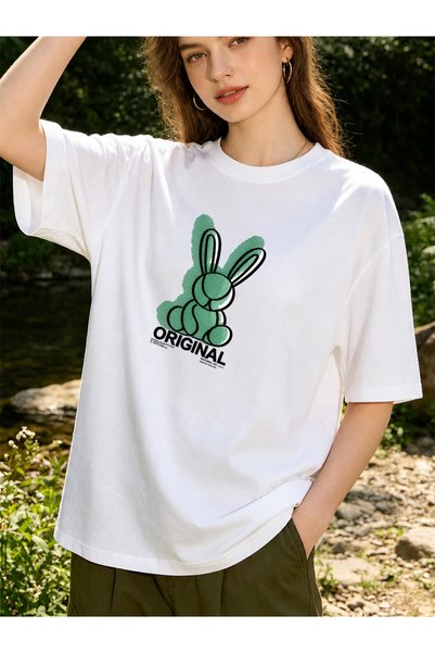 Arabest 100% Cotton T-Shirt White Original rabbit Print