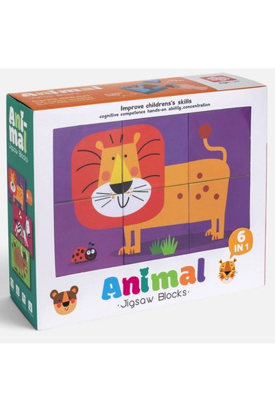 SHOPIENS Cuburi puzzle animale din jungla (6 piese) 21.7x18x6.6 cm din hartie...