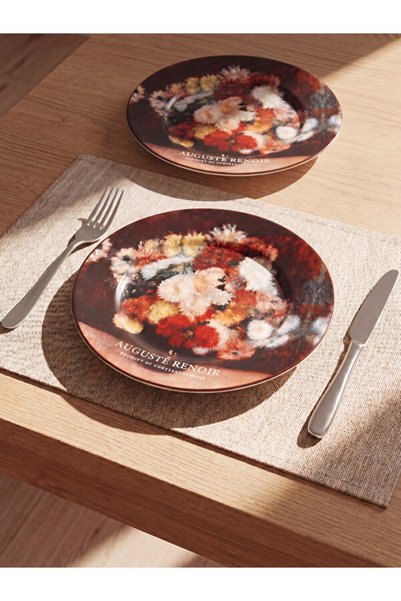 LC Waikiki Chrysanthemum Bouquet Porcelain 2-Piece Dessert Plate Set, 19 cm, ...