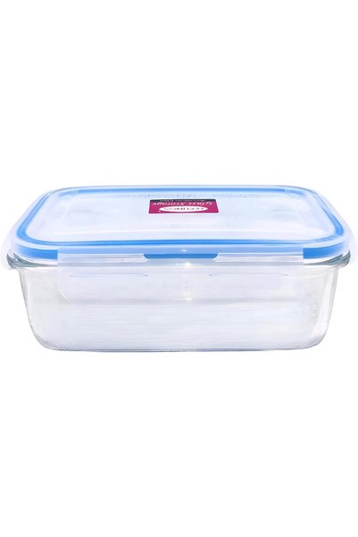 Generic Glass Food Storage Container with lid, Blue, 600 ml