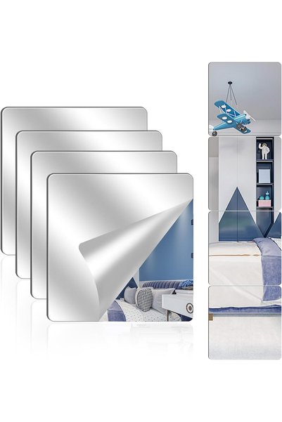 Generic 4 Pack Acrylic Mirrors for Wall,14 x 14 Inch Self Adhesive Frameless ...