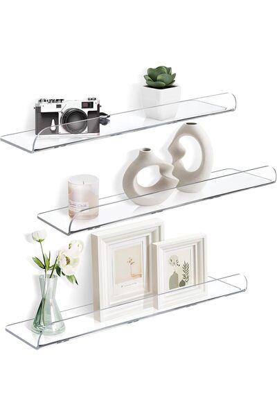 Generic 15 Inch Acrylic Floating Shelves for Wall Decor, 3 Pack Clear Acrylic...