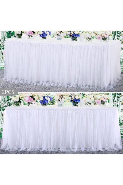 Generic 2 Pack 6ft White Tulle Table Skirts for wedding Bridal Shower White R...