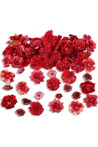 Generic 50-Piece Artificial Flower Heads, Silk Faux Fake Flowers Heads for Ha...