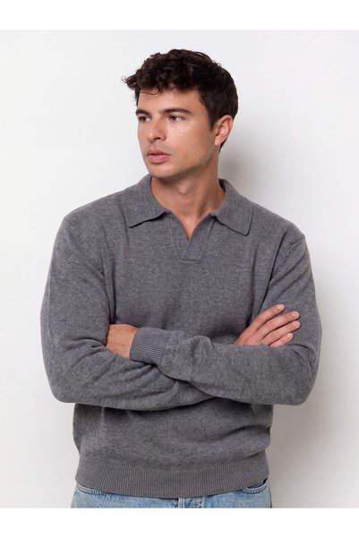 BALMAIN Polo tricotat cu decolteu în V