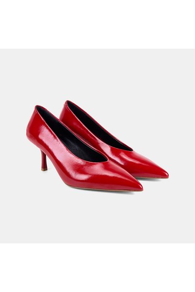 Desa Women's Red Pointed-Toe Patent Leather Stiletto Heels.