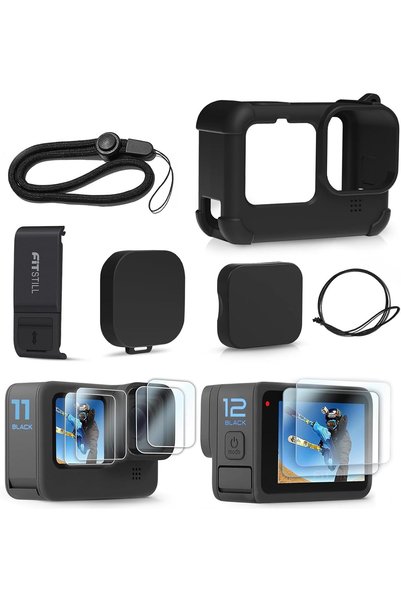FiTSTILL Silicone Sleeve Case for Go Pro Hero12 /Hero11 /Hero 10 /Hero 9 Blac...