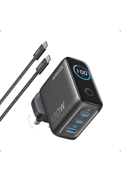 Generic شاحن USB-C بقوة 100 واط، 3 منافذ، تقنية GaN، شاشة ذكية، تحكم باللمس، ...