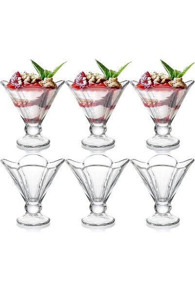 Generic عبوة من 6 أكواب زجاجية للآيس كريم، سعة 6.5 أونصة، أطباق صغيرة للحلويا...