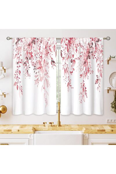 Generic Pink Eucalyptus Botanical Leaves Farmhouse Floral Small Kitchen Curta...