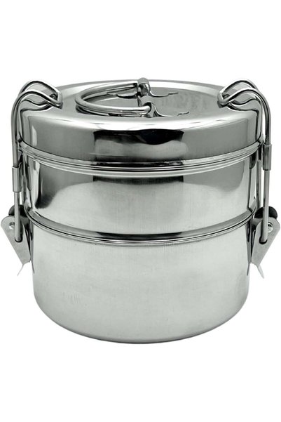 Generic Rk Stainless Steel 2 Tier Clip Tiffin, 8-Inch X 2-Inch Size, Grey, Rk...