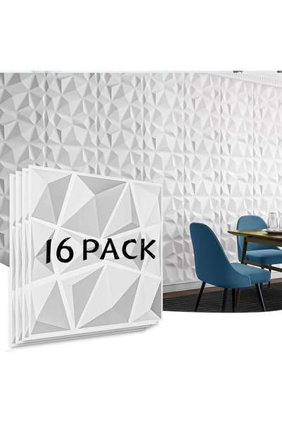 Generic 16 Pack 3D Wall Panel in Diamond Design, Decorative PVC 3D Wall Panel...