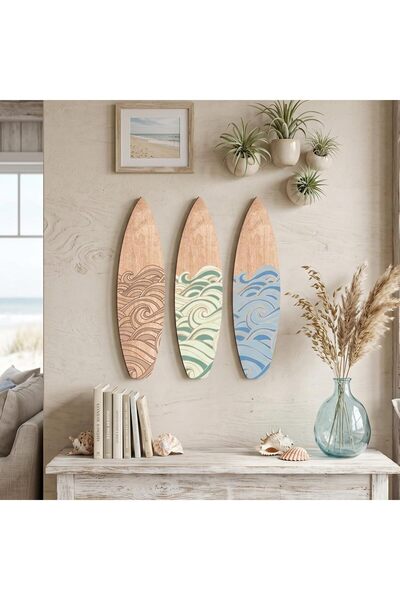 Generic 3-Piece Wooden Beach Decor - Surfboard Wall Art for Bedroom, Living R...
