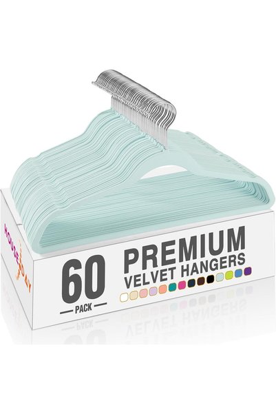 Generic Sky Blue Velvet Hangers 60 Pack, Non Slip Clothes Felt Hanger Heavy D...