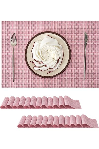 Generic Pixelated Pink Blush Placemats Set of 24, Washable Woven Vinyl