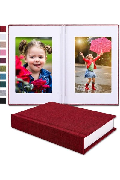 Generic 4x6 Photo Album with Writing Space, Linen Cover, 30 Photos, Red