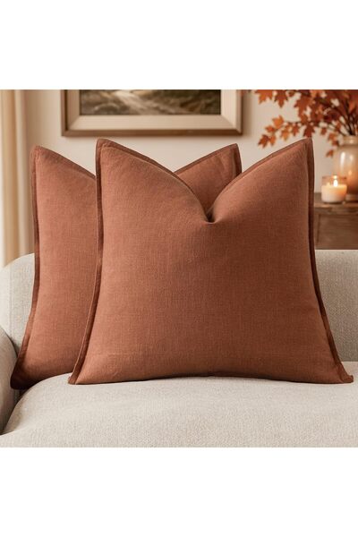 Generic غطاء وسادة زخرفي من الكتان الناعم، مقاس 26 × 26 بوصة، لون برتقالي.