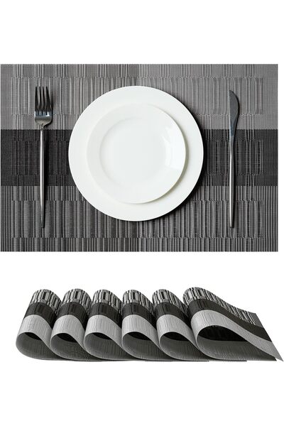 Generic Set of 6 Grey Table Mats with White Stripes – Non-slip Heat Resistant...