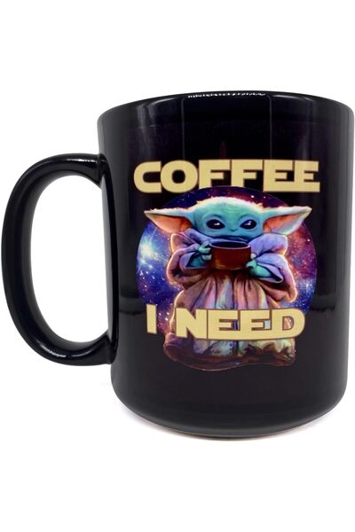 Generic Mando & Grogu Coffee Mug, 'COFFEE I NEED' Quote, 11oz, Galactic Gift Mug
