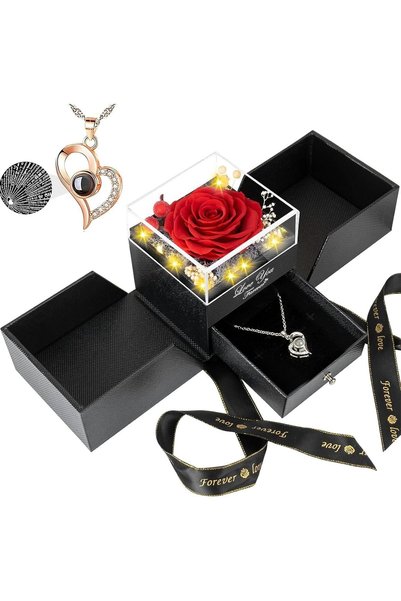 Generic Preserved Rose Jewelry Box, Handmade Real Rose Gift for Women, Love Y...