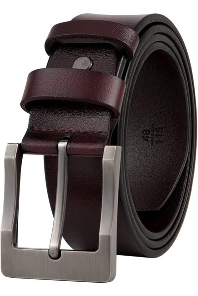 Generic Mens Leather Belt, Checkerboard Embossed Genuine Leather Belt With Pi...
