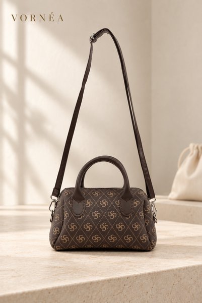 Vornéa Monogram Brown Zippered Women's Shoulder Bag