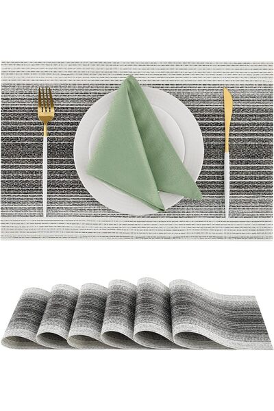 Generic Woven Vinyl Placemats Set of 6,Black& White | Waterproof & Washable D...