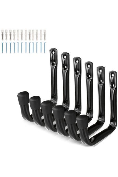 Generic Brand Set de 6 cârlige de depozitare pentru garaj, negre, rezistente ...