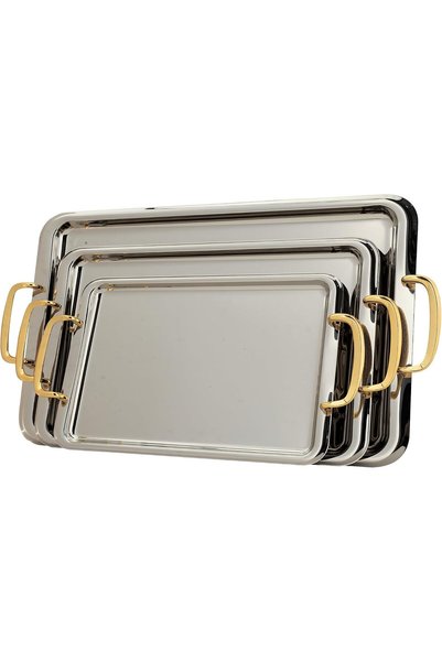 Generic 3-piece serving tray set with side handles, modern and elegant design...