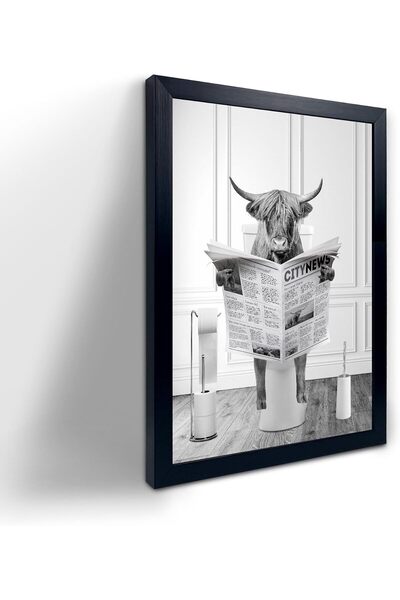 Generic Black Framed Funny Highland Cow Wall Art in Bathtub, Black and White ...
