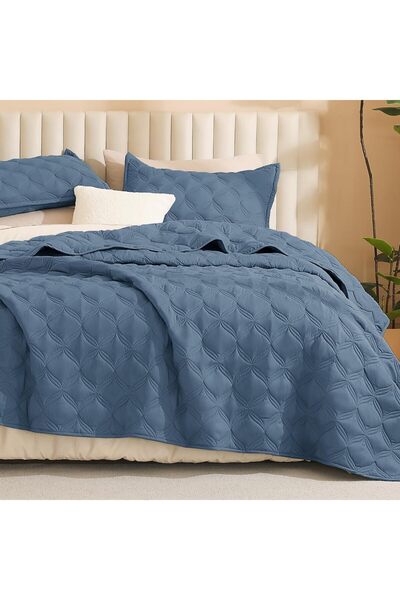 Generic Oversized King Quilt Bedding Set, 3 Pcs Haze Blue Bedspreads Set