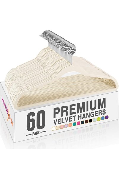 Generic Ivory Velvet Hangers 60 Pack, Non Slip Clothes Felt Hanger Heavy Duty...