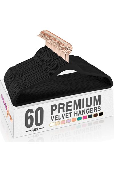 Generic Black Velvet Hangers 60 Pack, Premium Non-Slip Felt Hangers, Sturdy B...