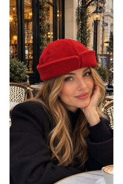 BALIENTE Red Embroidered Cotton Sailor Captain Hat for Women