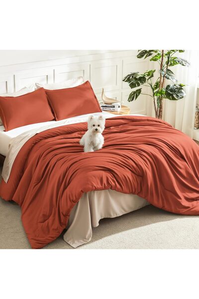 Generic Oversized King Comforters Burnt Orange Super King Size, 3 Pieces Ligh...
