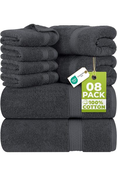 Generic Premium 8 Piece Towel Set (Grey) - 2 Bath Towels, 2 Hand Towels and 4...