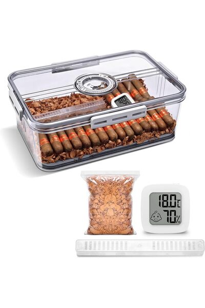 Generic Large Cigar Humidor for 60 Cigars Built-in Hygrometer Transparent Cig...