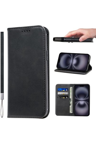 Generic cover for iPhone 16 Plus Flip Case PU Leather Wrist Strap Wallet Case...