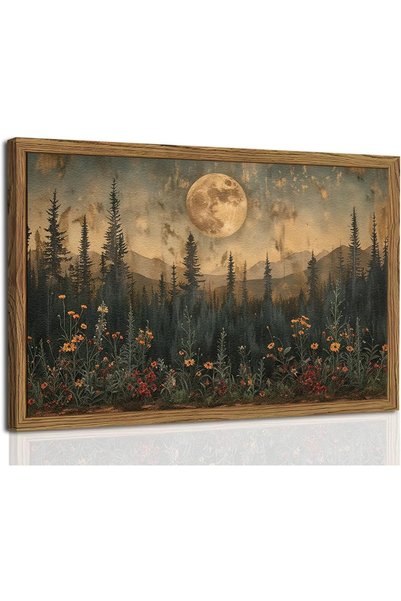 Generic Vintage Moon Forest Wall Art, 3D Textured Nature Landscape Wall Decor...