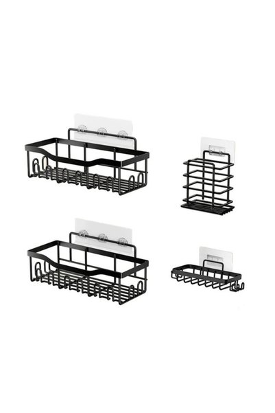 Generic Brand Raft de depozitare pentru baie negru, fără găurire, și suport d...