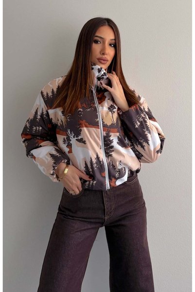 manana fashion Puffer Coat with Deer Print