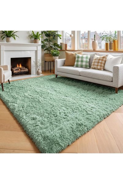 Generic Sage Green Rugs for Bedroom Living Room Aesthetic, Fluffy Furry Area ...