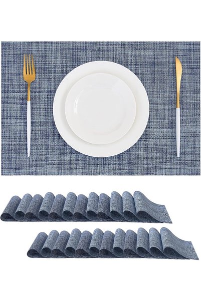 Generic Deep Navy Woven Placemats Set of 24 - Heat Resistant Non-Slip Place m...