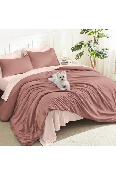 Generic Misty Pink Comforter Full Size, 3 Pieces Lightweight Solid Bed Set