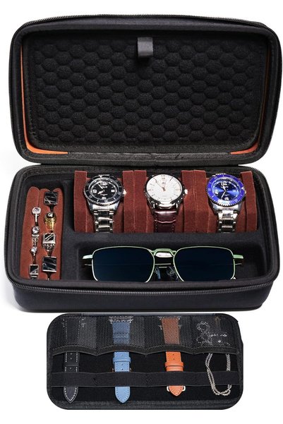 Generic watch case for travel and storage (Padded 3 slots w/glasses and acces...