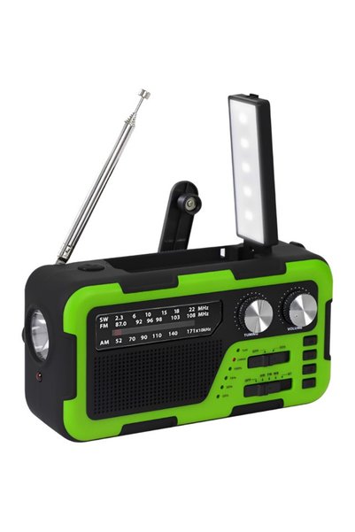 Generic Brand Radio de urgență reîncărcabil solar și cu manivelă, verde, 2000mAh